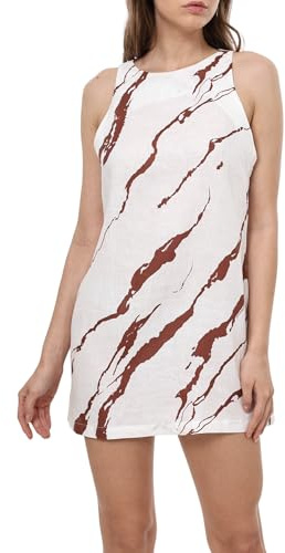 Amazhiyu Vestido de lino para mujer, sin mangas, de lino, vestido de verano, minivestido de línea A, vestido de verano, corto, cuello redondo, vestido de playa, vestido de ocio, mini vestido sin