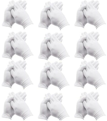 Lot de 12 Paires Gants Blancs en Coton, Gants Pratiques pour Inspection et Usage Quotidien, Lavable et Réutilisable, Gants Coton Doux et Confortable, Taille L