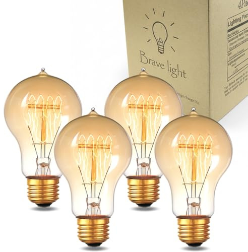 GOENDR Edison Bulb A19, Vintage Incandescent Light Bulbs - 60 Watt, Dimmable 2700K Warm Amber, E26/E27 Base, Squirrel Cage Filament - Antique Decor for Home, Table Lamp, Restaurant, 4Pack