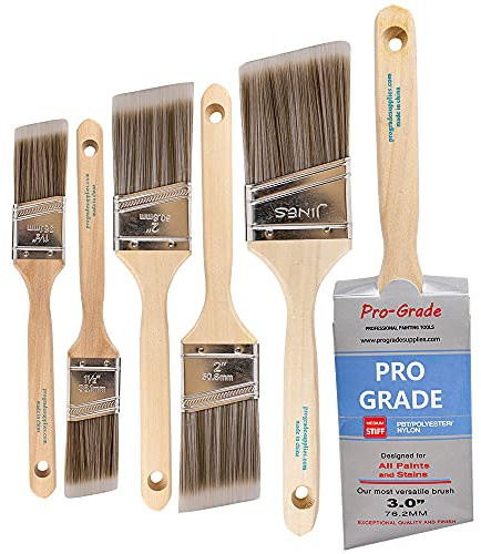 Pro Grade - Paint Brushes - 6 Pack Variety Angle Paint Brushes