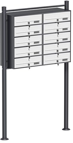 Wiltec Cassetta postale condominiale autoportante 10 posti antracite/bianco 945 x 270 x 1500 mm 2 moduli