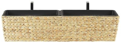 Maceta beige arena con tejido de jacinto de agua rectangular 80 x 20 cm con agujeros de drenaje Kawala