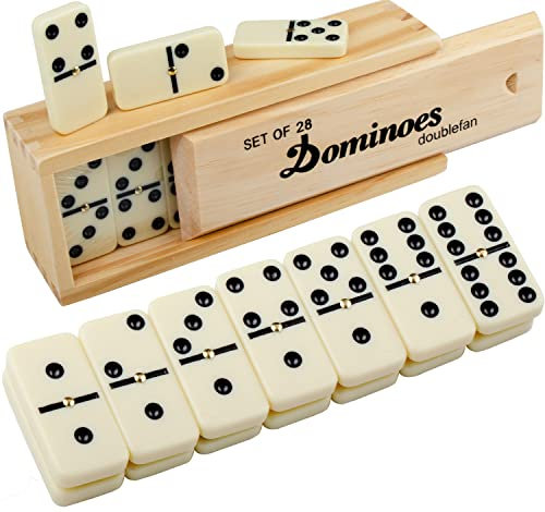 Domino-Set für Erwachsene, Domino,Klassische Brettspiele, Doppel-6 Domino-Familienspiele für Kinder und Erwachsene – Standard Doppel-Sechs Domino-Set mit 28 Steinen und Holzkassette, Juegos de Mesa