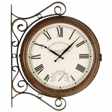Garden Mile 38 cm doppelseitige Station Außenuhr und Thermometer für den Garten, wetterfeste Außenwanduhr, Wandmontage, Außenthermometer, dekorative Wanduhren