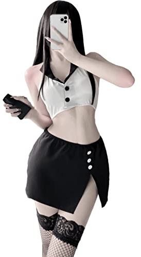 SINGUYUN Uniforme de secrétaire de bureau pour femme, costume de professeur sexy, lingerie avec chaussettes (2469 blanc noir)