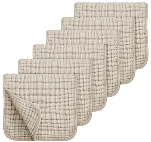 Looxii Muslin Burp Cloths 6 Pack - 20 x 10 - Ultra Soft & Absorbent, 6-Layer 100% Cotton for Spit Up & Drool- Gentle Neutral Burping Cloths, Baby Newborn Essentials Gifts for Boys Girls, Apricot