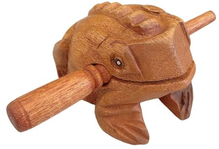 KOMUNJ Holz Frosch mit Schlägel, Handgeschnitzt Frosch Ornamente Handgemachtes Musik Frosche Vokalmusik Frosch Schlaginstrument Spielzeug(8,5 * 6 * 6 cm)