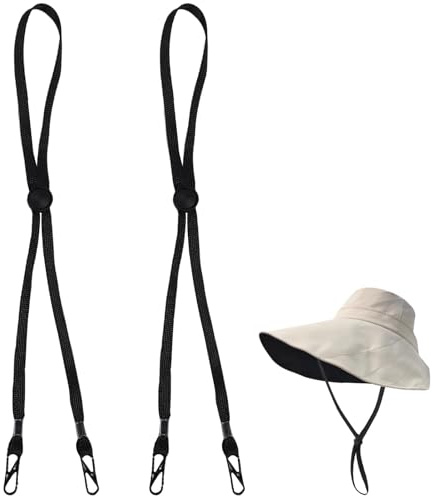 Cyrank 2 uds cuerda a prueba de viento para sombrero, correa ajustable Flexible para sombrero sombrero a prueba de viento extraíble cordón para la barbilla correa antipérdida con Clips cordón(negro)