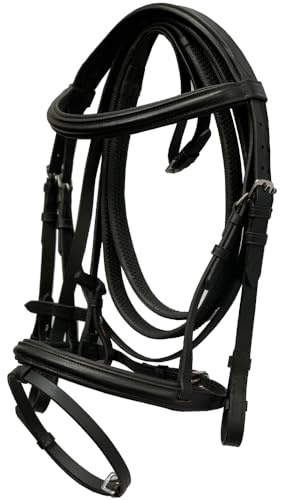 Leather Horse Bridle Comfort With Padding Horse Flash Bridle All Sizes (PONY, BLACK)