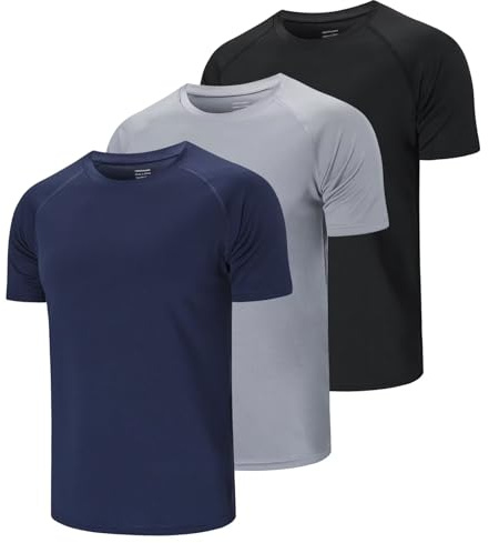 Gaiatiger 3 Pack Mens T Shirts Quick Dry Running Tops for Men Moisture Wicking Active Athletic Gym Tops Short Sleeve,590-Black Grey Navy-L