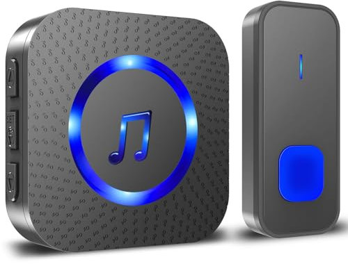 SURFOU Wireless Doorbell, 1,300 ft Long Range Cordless Battery Operated, Wall Plug in Electric Door Chime Kit with 55 Melodies 5 Volume to Choose, LED Door Entry Bell (1 Receiver + 1 Transmitter)