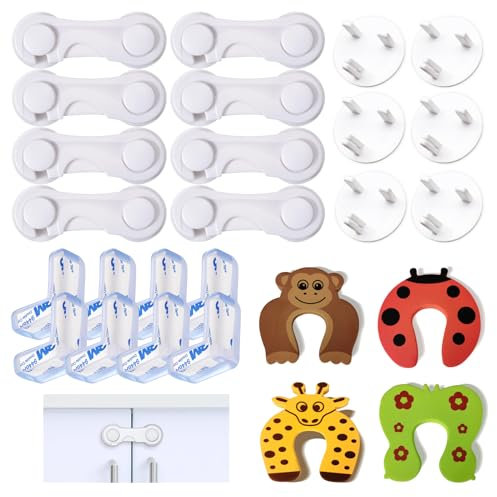 26 Pièces Bloc Porte Securite Bebe Set avec Cache-prises,Coin en L Anti-chocs et Protecteur d'Ongles Anti-pincement,Bloque Porte Bébé pour Meubles,Bloque Tiroir Placards pour FenêTre RéFrigéRateur