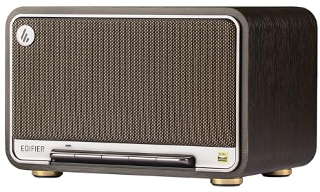 Edifier D32 Tabletop Wireless Speakers 60W RMS, Hi-Res Audio Bluetooth 5.3 Speaker Support LDAC, Portable Retro Wooden Compatible with AirPlay2, USB-C and AUX Inputs, 11 Hours Playtime, Black