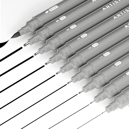 Artistro Fineliner Stifte Set, 9 Stück Schwarz Filzstiften, Tuschezeichner, Fineliner Set, Stifte, Wasserfest Tuschestifte zum Skizzieren, Illustration, Kalligraphie, Zeichnen, Handlettering