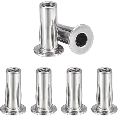 Awclub M8 Multi-Grip Rivet Nuts, 6pcs Pre-Bulbed Shank Flat Head Threaded Insert Nut 304 Stainless Steel Plus Nuts Construction Fasteners for Industrial
