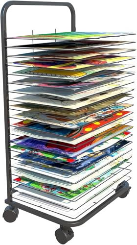 NIDAYE Art Drying Rack for Classroom - 20 Removable Shelves, Lockable Wheels, A3 Drawing Paper, Oil Paint, Art Supply Storage Rack for Art Studio, Schools