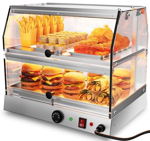 TAIMIKO Commercial Food Warmer Cabinet Warmer Display Case Stainless Steel Pizza Warmer Hot Food Display Pastry Warmer Countertop Heated Warming Showcase Pastry Patty Restaurant (2 Tiers)