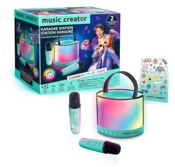 Canal Toys - Creator Mini Karaoke Station mit Bluetooth Lautsprecher INF 044– 2 Mikrofone kabellos & Stimmverzerrer – Partybox mit LED-Licht – Perfekt für Kinder & Erwachsene