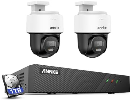 ANNKE 3K PT PoE - Set di 2 telecamere di sicurezza IP, 8CH H.265+ NVR con HDD da 1 TB, audio bidirezionale, riconoscimento personale, intelligente, doppia luce, slot per schede SD da 512 GB (non PTZ)