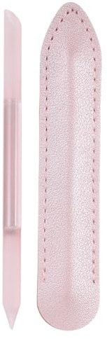sourcing map Glass Cuticle Pusher Tool Dual Ended Crystal Glass Cuticle Remover Manicure Stick with PU Leather for Nail Care Shaper Cuticle Filing, Pink