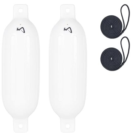 Mesle Fender Boot Dura 2er Set mit Leine, ø 16 cm | 58 cm lang, Langfender aufblasbar, Bootsfender, Fender Schiff Yacht Schlauchboot
