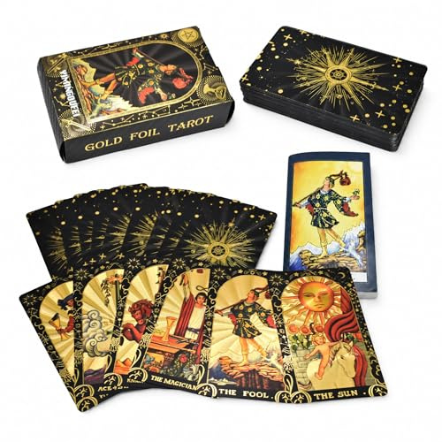 YIMINGOUFEI Tarot Rider Waite Negro y Dorado, 78 + 2 Cartas en Inglés