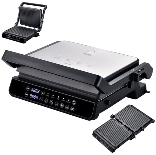 Zilan Digitaler Kontaktgrill abnehmbare Platten spülmaschinengeeignet 2000W Touch Bedienung, 5 Programme elektrischer Grill - Tischgrill - Temperatur- & Timeranzeige - Panini-, Sandwich- & Steakgrill