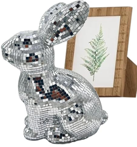 Disco Ball Mirror, glittrande disco bolldekoration med kanin djurprydnad – festlig påskdekoration för fester – perfekt för DJ-klubb, påsk och discopfest blickfång