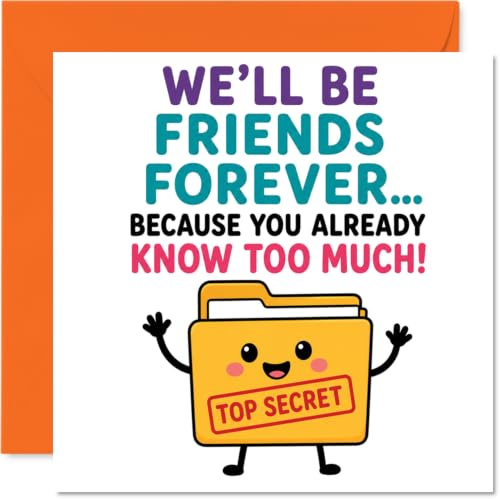 Carte d'anniversaire coquine – Because You Already Know Too Much – Joli dossier de dessin animé avec tampon en gras « Top Secret » – Carré de 145 mm, enveloppe incluse