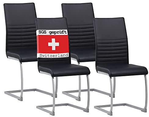 ALBATROS Freischwinger Stuhl Murano 4er Set, Schwarz - Esszimmerstuhl Schwingstuhl mit Modernem Design und Kunstleder-Bezug - Küchenstuhl, Polster-Stuhl Esszimmer, Esstisch Stuhl