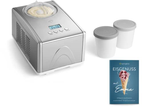 SPRINGLANE Máquina para hacer helados caseros EMMA, Ice cream maker, Heladera con compresor 1,5 l, recipiente extraíble y pantalla LCD + Libro de recetas