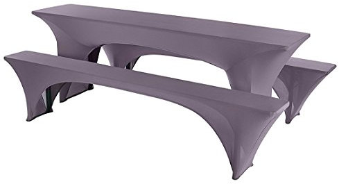 Starsglowing Elastische Tischabdeckung Biertischhussen Stretchtischhussen Hussenset 3 TLG für Bierzeltgarnitur Bierbank Tischhusse| Tischbreite 50cm (Grau)