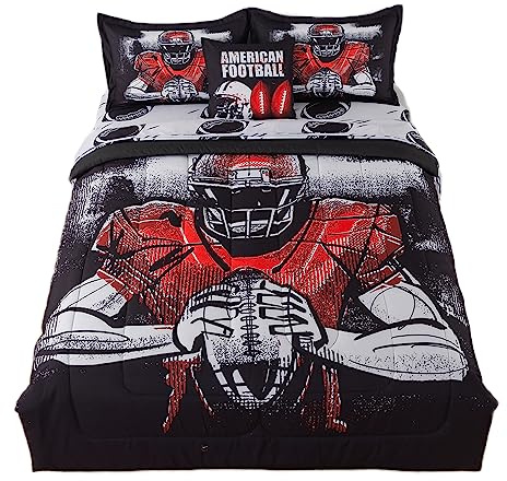 qjmiaofang Football Comforter Set 6 Pieces Kids American Football Bedding Twin Size for Boys Teens Sports Bed in A Bag with Sheets Rugby Player Bed Set All Season Sport Themed Home Decor