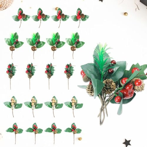 ZIOYA 20 Pezzi Pigne Decorative Rami di Abete Artificiali Bacche Pigne Plettri di Pino Natale Decorazioni per DIY Ghirlanda Natale Festa Casa Parete E Regalo Fai Da Te Decorazione