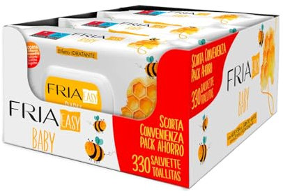 Fria Easy Baby Salviette per Cambio Pannolino, con Aloe Vera ed Estratto di Miele ad Effetto Idratante sulla Pelle, Dermatologicamente Testate, Confezione da 330 Salviette