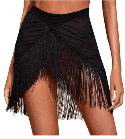 Vestiti da Ballo Latino Americano Gonna Latina con Nappa da Donna Sexy Nera Asimmetrica con Frange Balletto Samba Tango Costume da Ballo Concorso Stage Dancewear (Color : Black, Size : S)