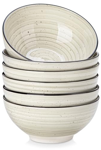 vancasso Bonbon Cereal Bowls Set of 6, 28 oz Ceramic Soup Bowls, Serving Bowls for Salad, Noodle, Oatmeal, Ice Cream, Dishwasher & Microwave Safe, Beige