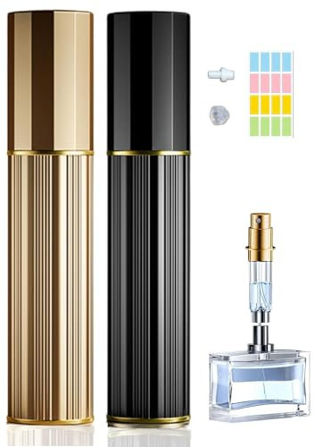 Travelofo Perfume Atomiser - Refillable 10ML Spray Bottle for Purse, Handbag, Pocket and Luggage (Gold & Black)