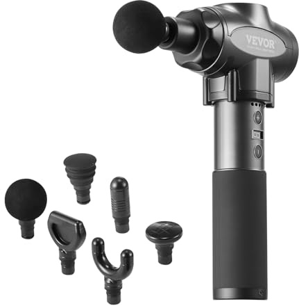 VEVOR Pistolet de massage musculaire, 9 vitesses, appareil de massage tissus profonds à percussion pour athlètes, masseur de muscles à 6 têtes portatif pour soulager la douleur, relaxation musculaire