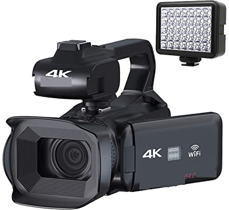 BAFEIYA Cámara de vídeo Vlogging Cámara Grabadora Cámara de Video Digital de 64MP for fotografía Full 4K 60FPS Vlog Videocámara Live Stream Webcam Auto Focus Video Recorder(256G SD Card,with Light)