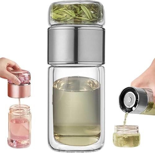 Infusifie Infuseur à Thé - Infuseur à Thé,Bouteille en Verre pour Infuseur à Thé,Infuseur à Thé en Verre Double Couche,Infuseur à Thé Portable Anti-Fuite,pour Le Bureau
