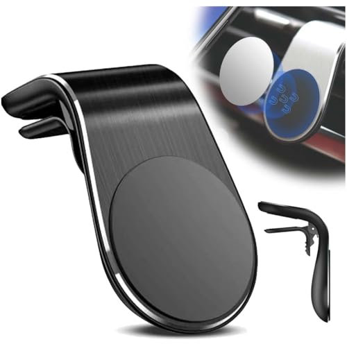 Cruces Soporte Movil Coche Iman, Soporte magnético de Metal con Montaje Universal de Rejilla de ventilación para iPhone, Huawei, Samsung y Xiaomi. Imanes Fuertes y estables. Incluye Placas Metálicas.