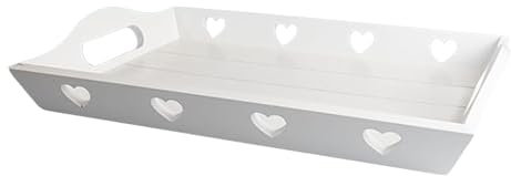 ADEPTNA Wooden Serving Tray Rectangular Home Breakfast Drinks Dinner Tray with Heart Cut-Out Handles Anti-Slip Durable Reusable for Home Kitchen Parties Outdoor Use Gift Mother Loved Ones (WHITE)