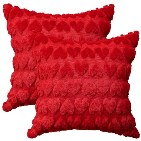 Artoid Mode Set di 2 federe per cuscino in morbido peluche rosso in finta pelliccia jacquard a forma di cuore, 45 x 45 cm, decorazione per divano e soggiorno
