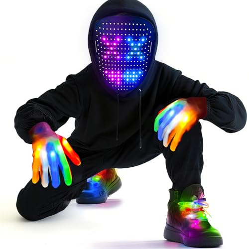 Camlinbo LED Mask & Glow Set with Gesture Sensing, Cool Glowing Toys, Gifts for Teens, Light Up Mask Gloves and Shoelaces for New Year's Eve Christmas Birthday Halloween Cosplay Party