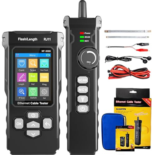 NF-8506 Netzwerkkabel-Tester mit IP-Scanner, Netzwertratentest, TDR/POE/Ping/CAT5 CAT6, Netzwerkkabel-Toner für RJ11, RJ45, LAN, Ethernet-Kabeltester, Telefonkabelfinder, professionelles