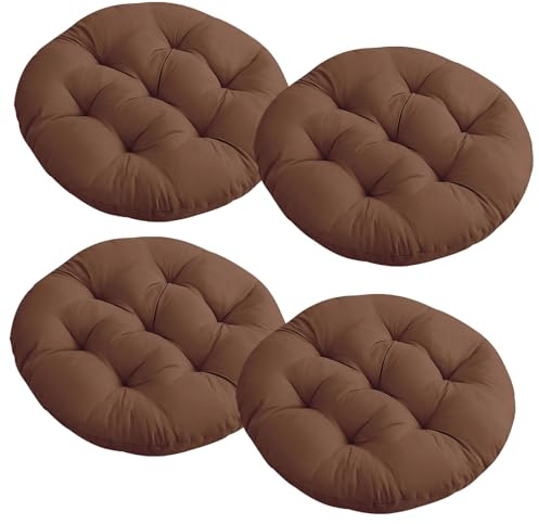 BUERPINKING Set di 4 cuscini per sedia con nastri, comodo cuscino per seduta Ø40cm, rivestimento per sedia da ufficio (marrone chiaro)