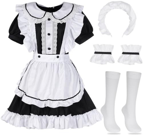 Abito da cameriera francese, abito da cosplay anime, calzini bianchi, cerchi per braccia e fascia inclusi