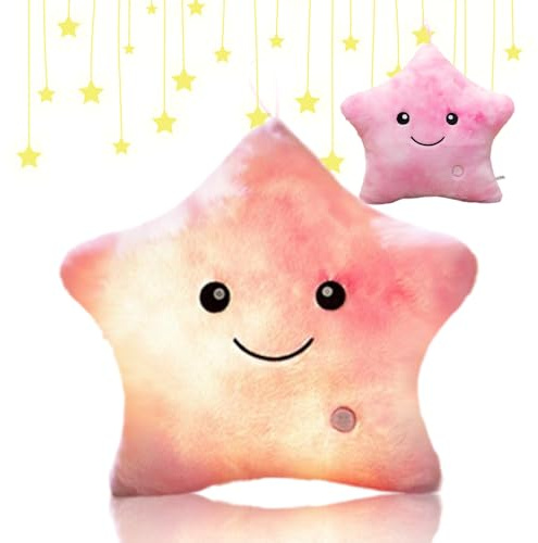 Shengou Cojín Luminosas, Almohada con Luces, Almohada Felpa Luminoso, Cojín de Peluche con luz LED, Cojines Decorativos, LED Estrellas Peluche (Sakura Polvo)