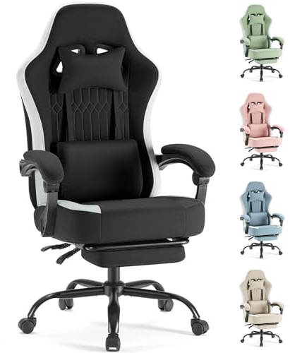 Sweetcrispy Computer Gaming Chair - Ergonomic Desk Chair with Footrest and Lumbar Support, High Back Height Adjustable Task Chair with Linkage Armrests and Headrest, 360° Swivel Wheels, Black